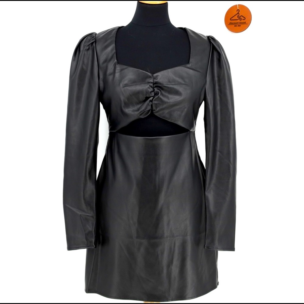 Torn by Ronny Kobo black leather cut out dress long sleeve